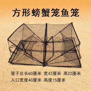 捕蟹笼方形螃鱼虾笼可折叠尼龙线大入口鱼网垂钓防挂