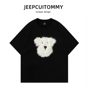 JEEPCUITOMMY3D公仔印花立体毛绒狗短袖T恤女ins慵懒风情侣半袖衫