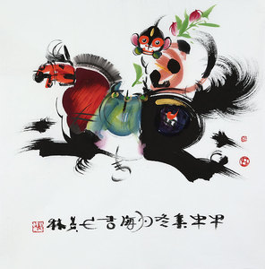 00禧事莲莲艺术品淘宝保真手绘真迹《马上封侯》df99名人著名国画家