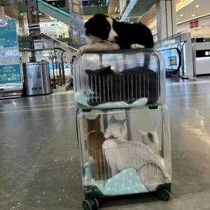 宠物拉杆箱猫包外出便携双层两只猫咪行李箱透明狗狗航空箱小推车