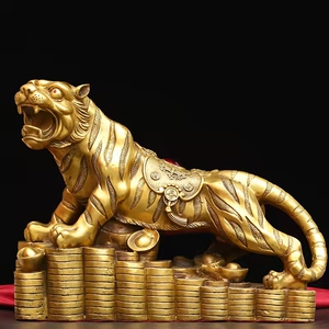 生肖虎纯铜金钱虎摆件聚宝盆钱袋虎家居电视柜装饰大老虎礼品福虎