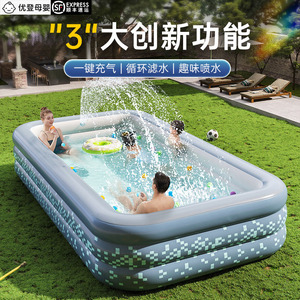 新品儿童成人便携式大型户外戏水池游泳池过滤喷水款充气泳游池