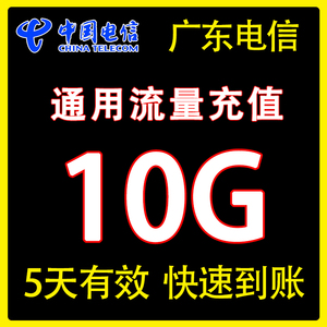 广东电信流量充值10G国内通用上网流量2G3G4G5G叠加包5天有效