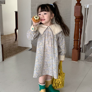 韩国童装春装女童碎花连衣裙洋气儿童娃娃领气质宝宝甜美公主裙子