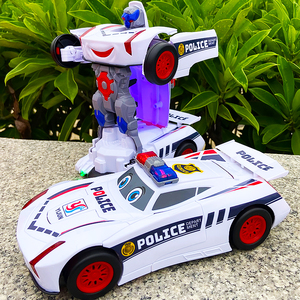 抖音同款儿童电动变形警车机器人2一4岁男孩益智灯光音乐汽车玩具