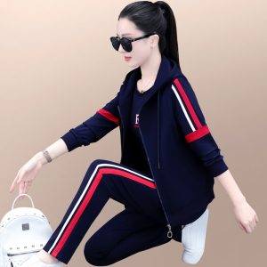 乔丹运动服套装女春秋2023年新款宽松洋派连帽背心卫衣休闲跑步三