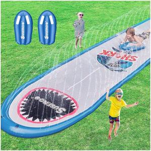 儿童夏季充气草坪冲浪滑道喷水游戏垫子pvc超长滑水垫洒水滑水道