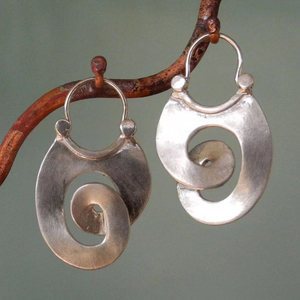 Gypsy Curl Metal Hoop Earrings for Women Jewelry Tribal Silv
