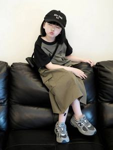 韩国童装女童套装夏款2024新款洋气中大童拼色t恤半身裙两件套潮