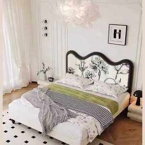 法式田园风现代简约实木软包床头单买床屏 主卧小户型双人大床