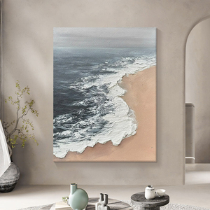 大芬村油画侘寂海浪沙滩客厅装饰画玄关风景抽象挂画砂岩肌理手绘