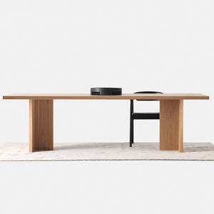 北欧实木餐桌侘寂风原木会议桌意式极简办公桌书桌简约家用长条桌