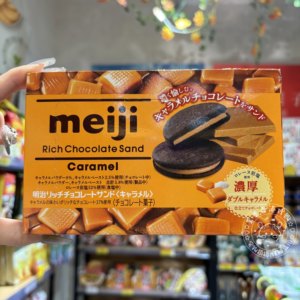 香港代购日本Meiji明治特浓抹茶/焦糖/草莓夹心巧克力饼干6枚盒装