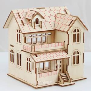儿童手工房子积木质3d拼图8一10岁模型拼装木制玩具小屋木头房屋
