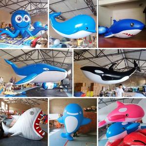 夏季海洋馆充气鲸鱼章鱼海狮气模商场发光海豚鲨鱼美人鱼卡通模型