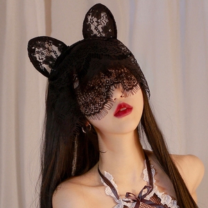 兔子面具万圣节女黑色夜店酒吧兔女郎面罩猫情趣半遮脸直播狐狸