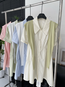 韩国东大门Mimi夏季衬衫连衣裙可拆卸两件披肩设计感修身中长裙潮