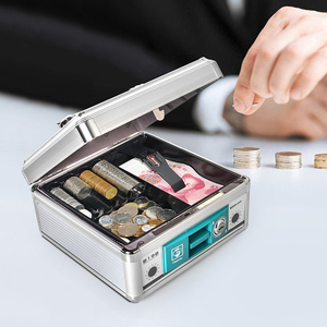 收钱箱银行现金收银盒超市零钱纸币带锁保险箱便携式铝合金保管箱