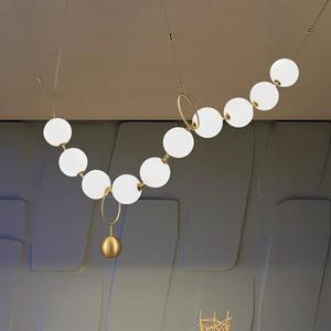 设计师链条球球长条餐厅吊灯奶油风后现代服装店展厅吧台楼梯间灯