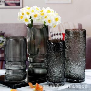 北欧珠点条纹造型玻璃花瓶欧式简约透明玻璃花瓶花器插花ins摆件