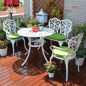 户外桌椅庭院休闲室外欧式阳台小桌椅铸铝白色桌椅铁艺花园椅茶几