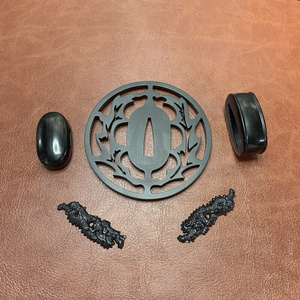 柳叶 铸铁烤漆 刀剑配件日式刀装具 刀镡护手 锌合金目贯缘头套装