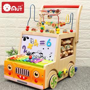 包邮 木制婴幼儿宝宝学步车手推车儿童玩具多功能绕珠百宝箱积木