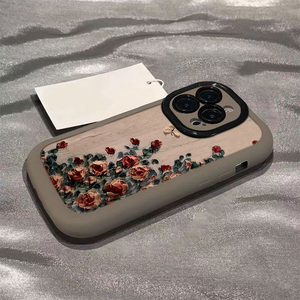 做旧油画玫瑰适用于苹果15promax手机壳iPhone14Plus新款硅胶网红13mini气质女神创意小众12镜头全包保护套xs