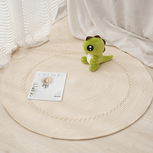 棉线编织地毯家用客厅卧室棉麻地垫宝宝玩耍爬行垫子圆形茶几垫