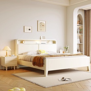 洞窝帝伊印象北欧实木床白色现代简约1.8米双人床主卧室储物床