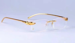 新款Cartier卡地亚近视眼镜框男商务方形豹子头无框光学眼镜架女