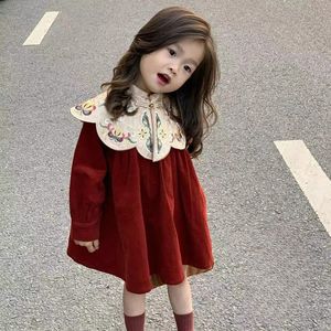 女童冬季刺绣云肩连衣裙儿童新年红色裙子新中式拜年服儿童公主裙