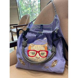 高圆圆同款日本ball chain紫色闪电猫环保袋尼龙购物袋通勤托特包