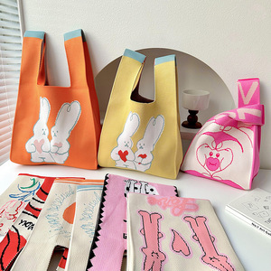 针织手拎手提编织大容量包中秋节月饼礼盒袋可爱兔子学生百搭卡通