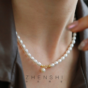珍氏珠宝米型天然淡水珍珠项链女 S925银法式复古优雅颈链锁骨链