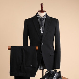Burgundy高定西服商务西装套装男式休闲修身黑色西服三件套伴郎服