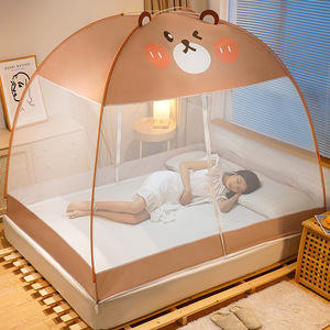 日本进口MUJIE免安装家用蒙古包蚊帐可折叠加厚圆顶全底双人床2m