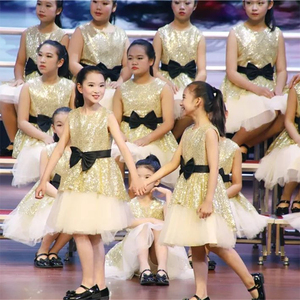 儿童演出服蓬蓬裙女童舞蹈服中小学生红歌比赛大合唱服朗诵表演服