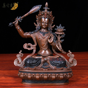 纯铜文殊菩萨佛像摆件文殊师利菩萨藏传铜像尼泊尔工艺品摆件