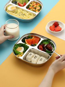 不锈钢菜盆304儿童快餐盘幼儿园餐盘吃饭盘分格饭盒带盖分隔餐盒