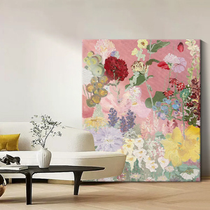 落地大幅抽象花卉手绘油画法式彩色花丛装饰画客厅挂画玄关肌理画