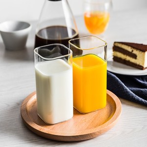 日式玻璃牛奶早餐杯 加厚 耐热微波炉专用杯子可加热方形燕麦片杯