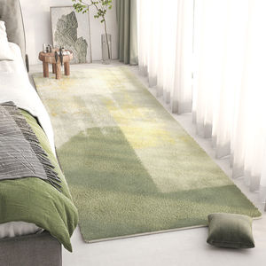 床边毯侘寂风地毯绿色卧室客厅仿羊毛绒飘窗地垫厚房间轻奢高级感