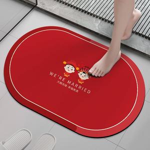 科技布红色浴室地垫吸水垫厕所卫生间门口家用结婚喜字地毯卫浴垫