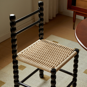 中古藤编椅子实木餐椅设计师日式餐厅休闲餐桌椅黑色复古靠背凳子