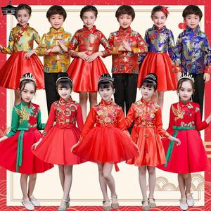 六一儿童中国风演出服红色喜庆舞蹈裙开门红演奏女童古筝表演服装