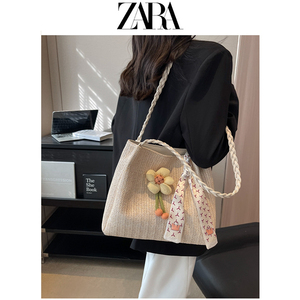 ZARA今年流行度假包包2024新款夏季超火大容量设计师帆布编织女包