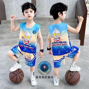 韩系男童篮球服速干套装2024新款夏季背心小儿童奥特曼衣服宝宝运