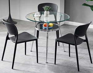 钢化玻璃圆桌洽谈桌椅组合玻璃桌子圆形家用小圆桌玻璃桌圆面餐桌