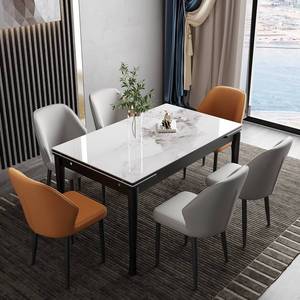 木知家 折叠岩板餐桌餐椅组合可伸缩长方形饭桌家用小户型抽拉009